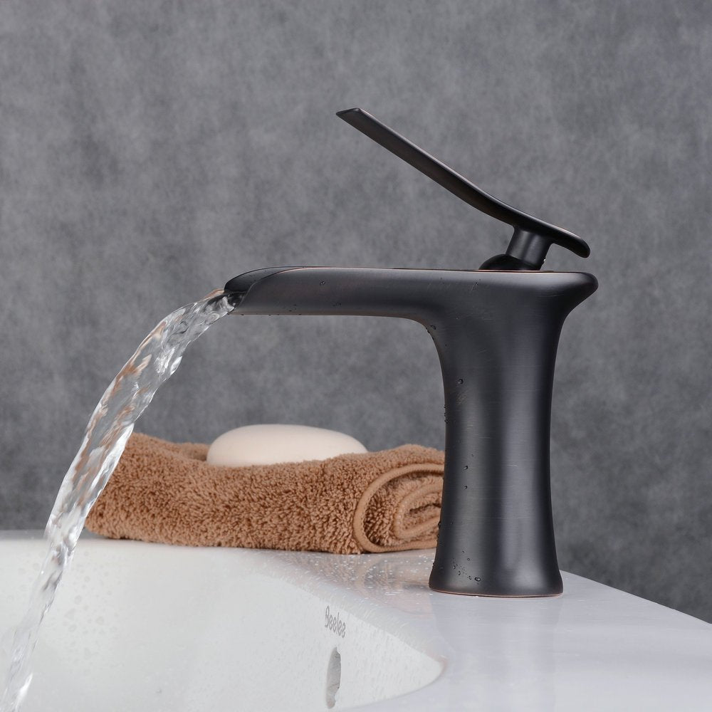 Gold Copper Bathroom Sink Waterfall Faucet