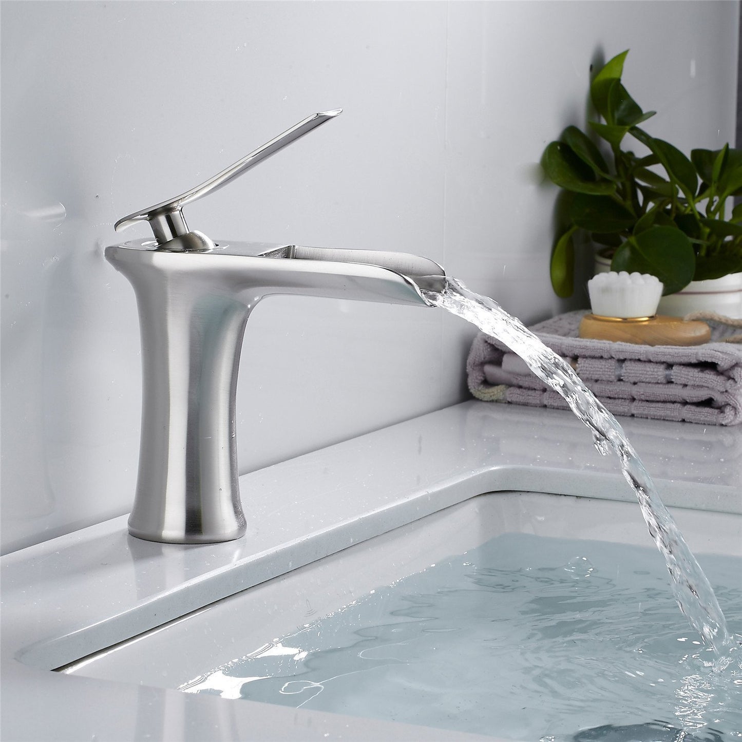 Gold Copper Bathroom Sink Waterfall Faucet