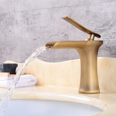 Gold Copper Bathroom Sink Waterfall Faucet