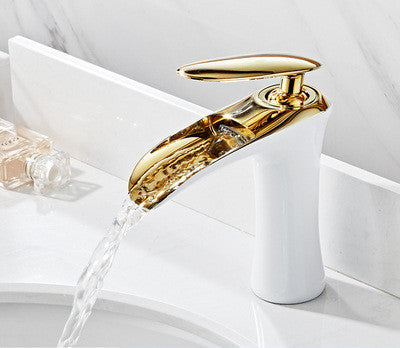 Gold Copper Bathroom Sink Waterfall Faucet