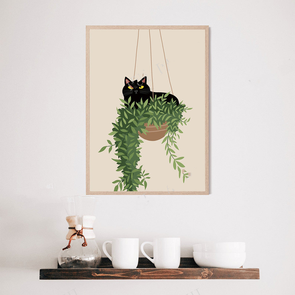 Cat Monstera Plant Wall Art