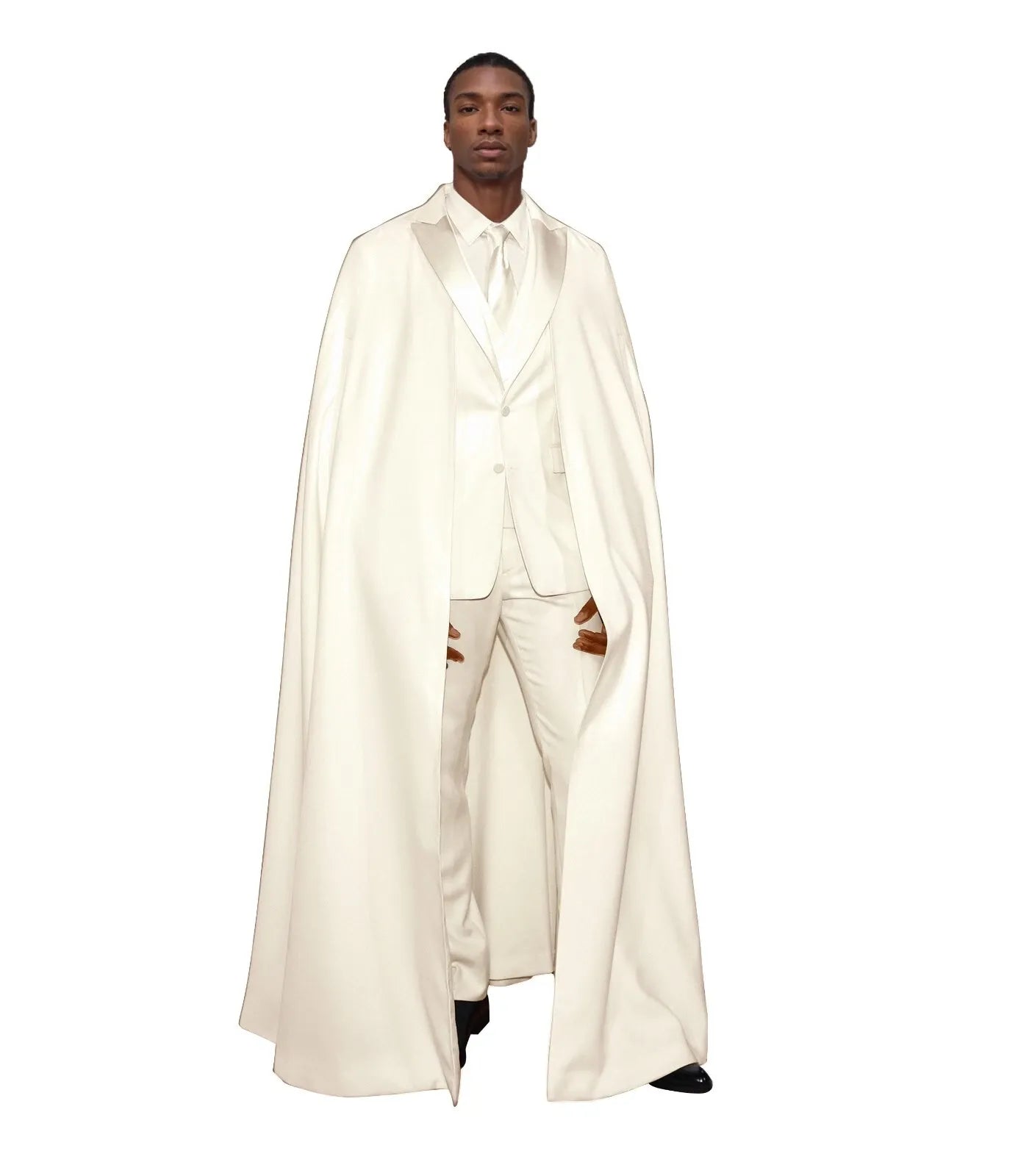 Fashion Show Men’s Slim Fit Suit with Cape – Single Breasted Peak Lapel Tuxedo for Formal Events