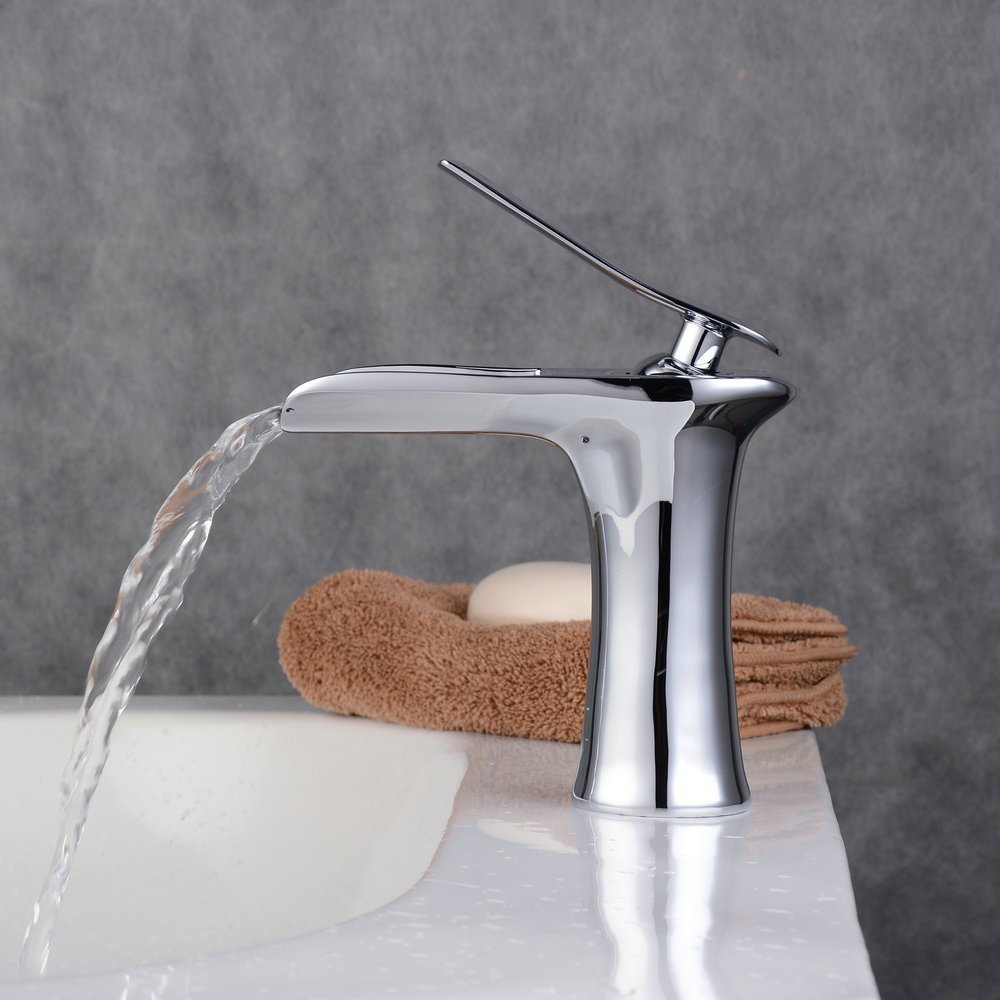Gold Copper Bathroom Sink Waterfall Faucet