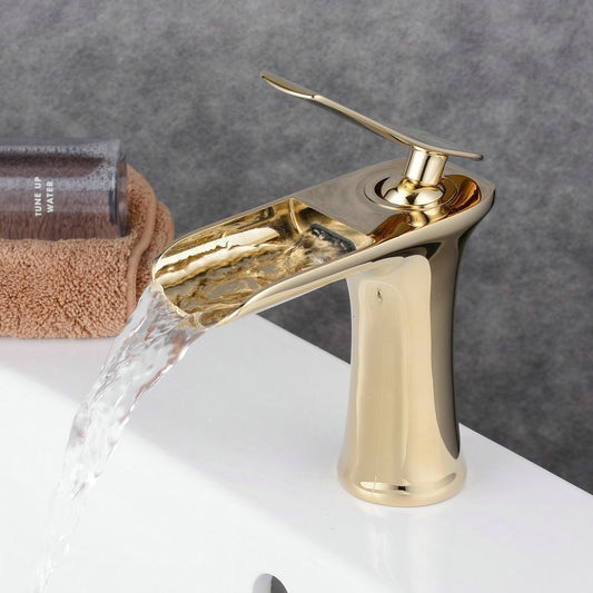 Gold Copper Bathroom Sink Waterfall Faucet