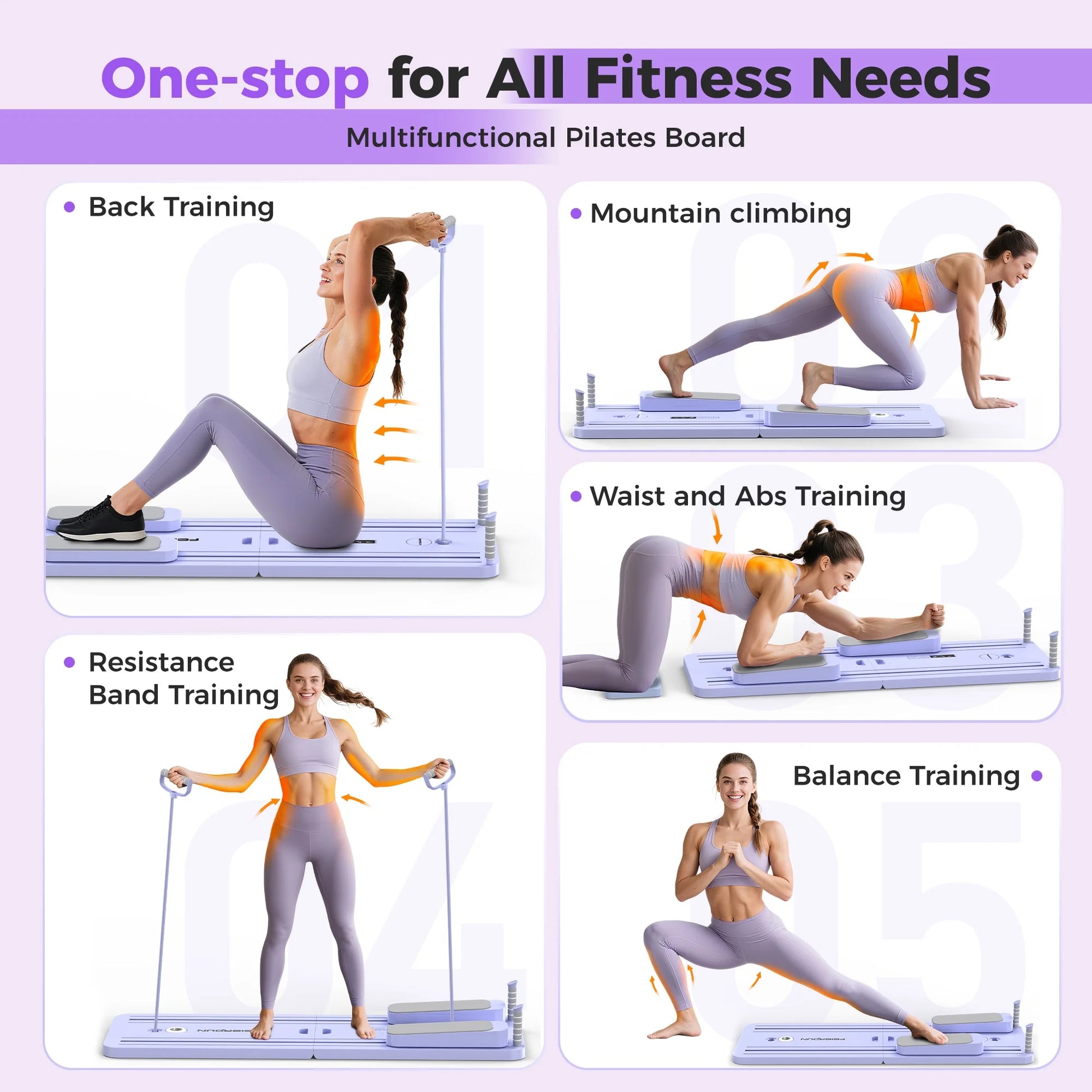 Ultimate 5-in-1 Folding Pilates Board - Portable Reformer Set for Women, 300 LBS Capacity in Stylish Purple