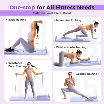 Ultimate 5-in-1 Folding Pilates Board - Portable Reformer Set for Women, 300 LBS Capacity in Stylish Purple