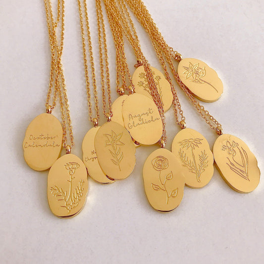Stainless Steel December Flower Birth Necklace Month