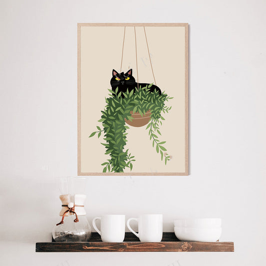 Cat Monstera Plant Wall Art