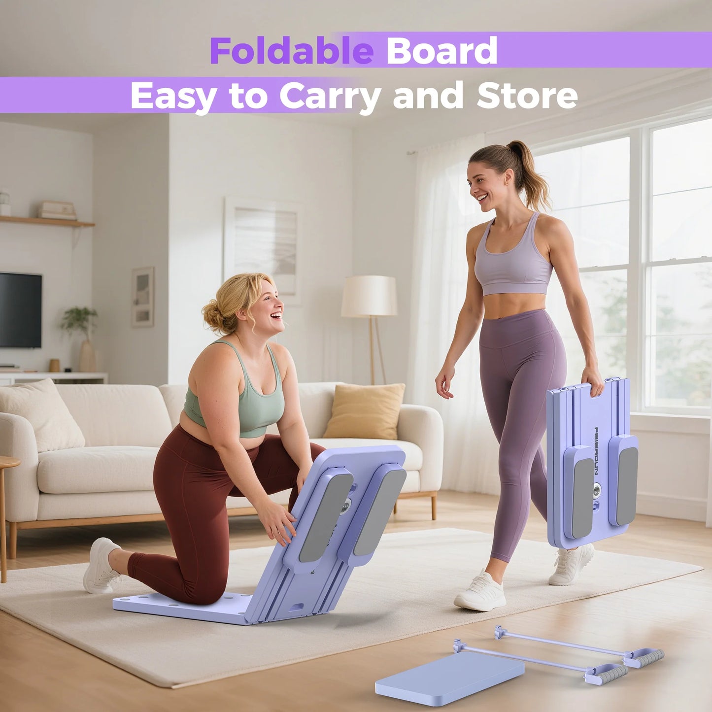 Ultimate 5-in-1 Folding Pilates Board - Portable Reformer Set for Women, 300 LBS Capacity in Stylish Purple