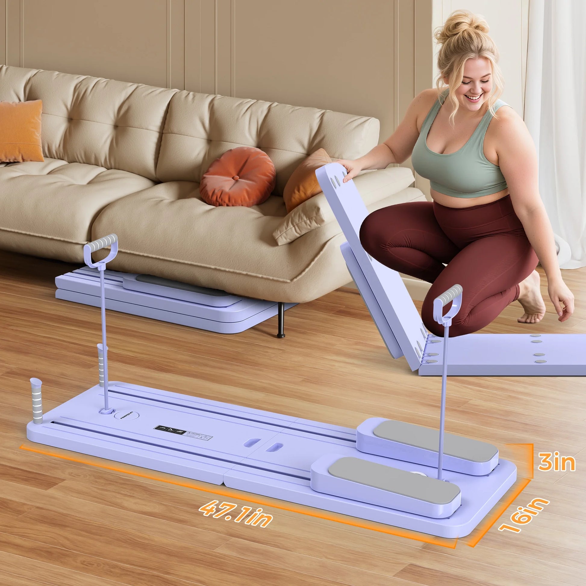 Ultimate 5-in-1 Folding Pilates Board - Portable Reformer Set for Women, 300 LBS Capacity in Stylish Purple