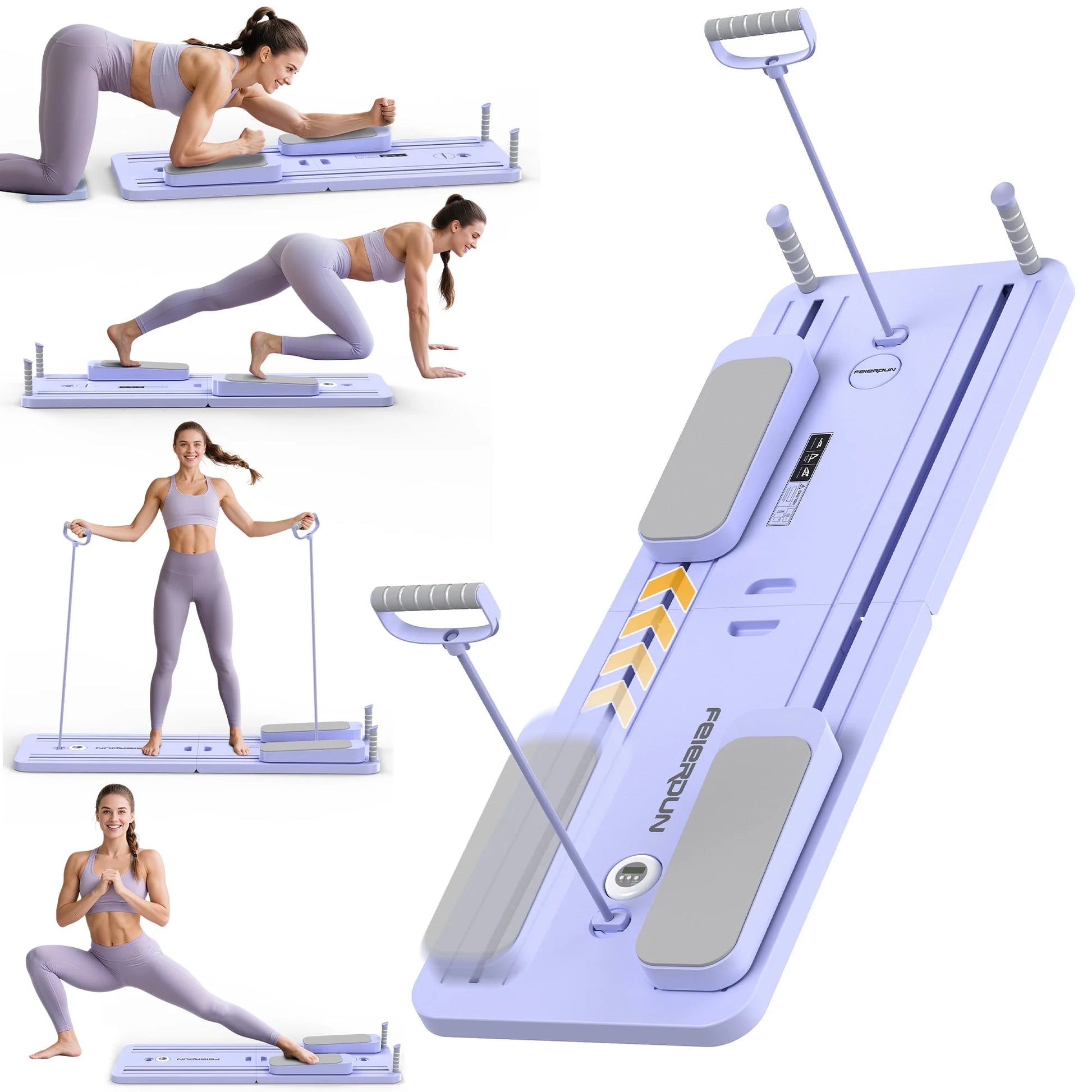 Ultimate 5-in-1 Folding Pilates Board - Portable Reformer Set for Women, 300 LBS Capacity in Stylish Purple