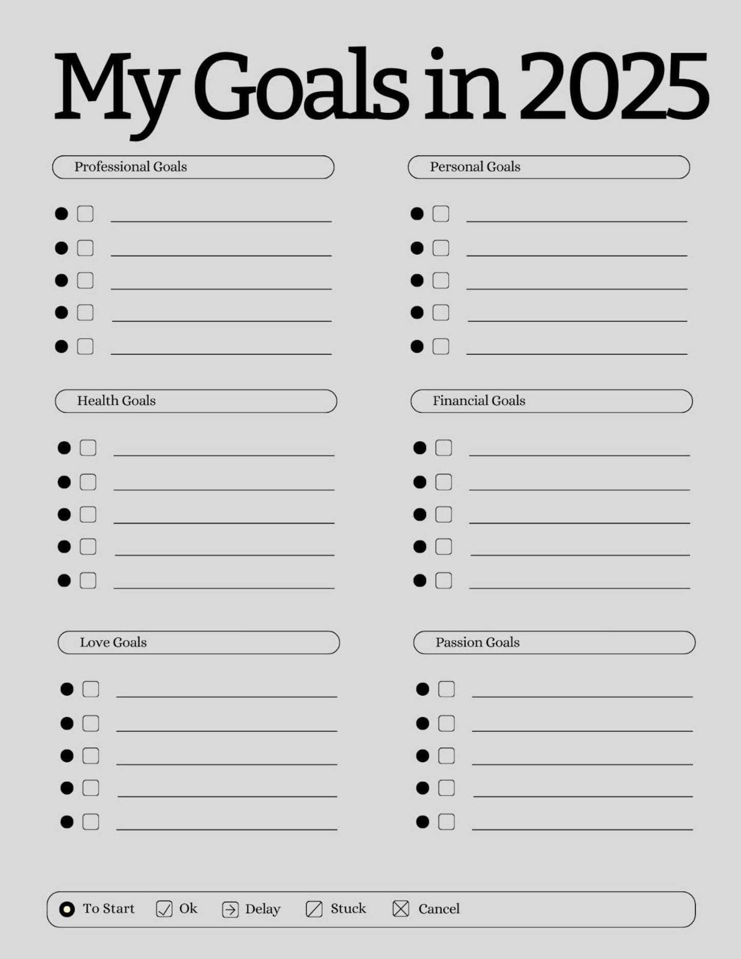 Simple Minimal Yearly Goal Planner