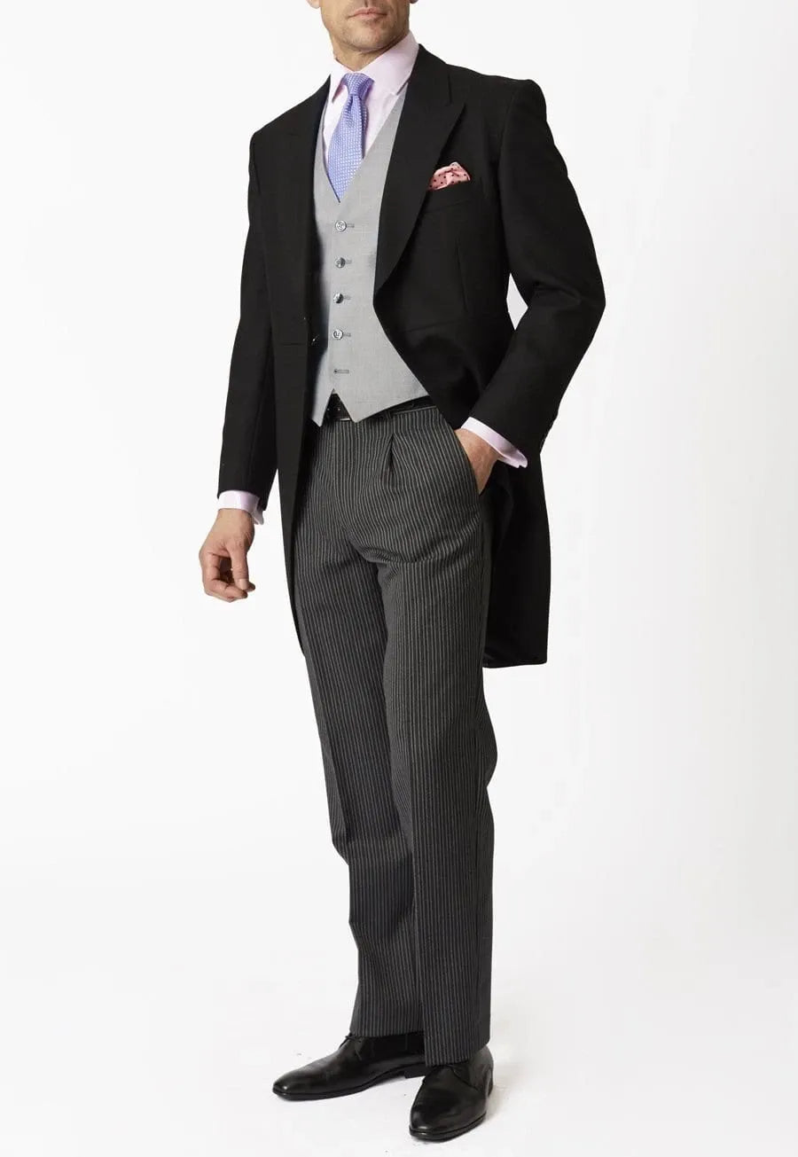 Men’s Wool Tailcoat Morning Suit – Classic Herringbone Formal Wedding & Royal Ascot Jacket