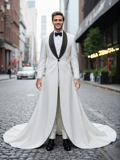 Fashion Style Men's Long Train Jacket Pant Set – 2-Piece Single Breasted Church Tail Suit for Formal Events