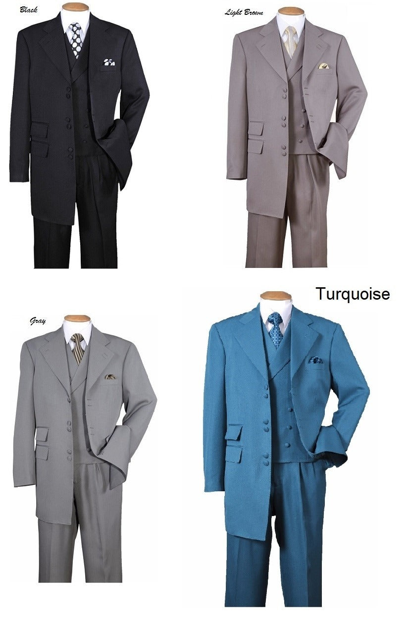 Men's Wool Feel 3-Piece Jacket Set with Double Button Fancy Collar Vest – 3 Pairs Stylish Outerwear