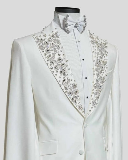 Luxury Diamond Wedding Suit for Men – 3-Piece Tuxedo Set (Jacket, Vest & Pants)