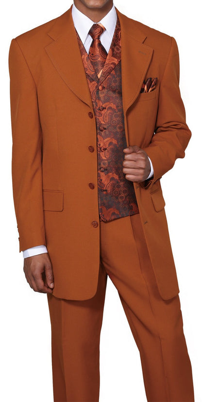 Men’s 4-Button Fashion Suit with Vest, Tie & Hanky – Modern Formal Suit Set with Matching Pants