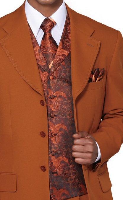 Men’s 4-Button Fashion Suit with Vest, Tie & Hanky – Modern Formal Suit Set with Matching Pants