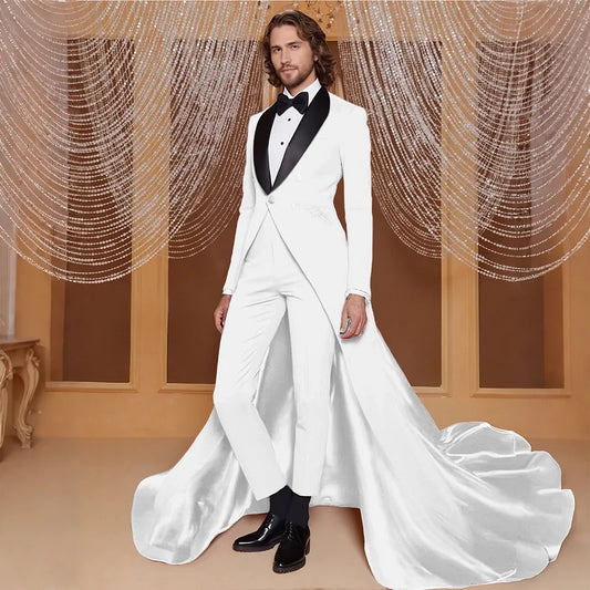 New Arrival Long Train Groom Suit – Slim Fit Formal Wedding Jacket & Pant Set for Men