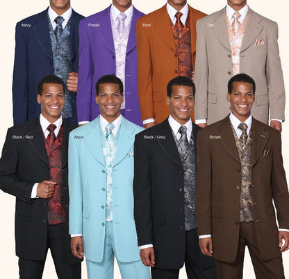 Men’s 4-Button Fashion Suit with Vest, Tie & Hanky – Modern Formal Suit Set with Matching Pants