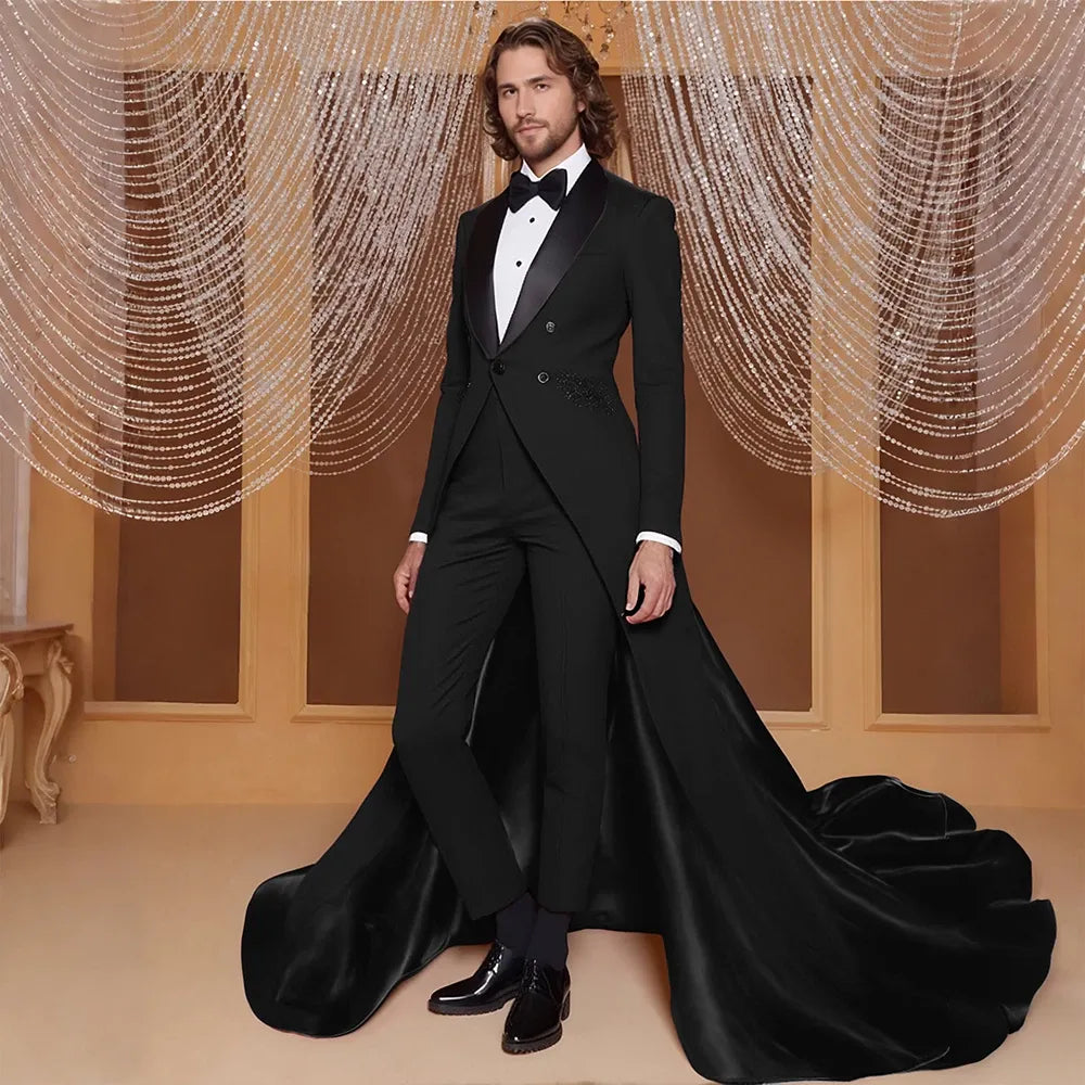 New Arrival Long Train Groom Suit – Slim Fit Formal Wedding Jacket & Pant Set for Men