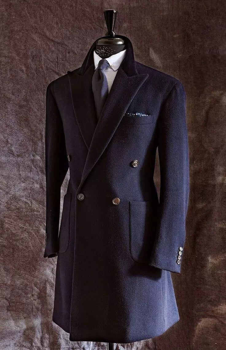 Men's Long Overcoat – Double Breasted Formal Business & Outdoor Wear