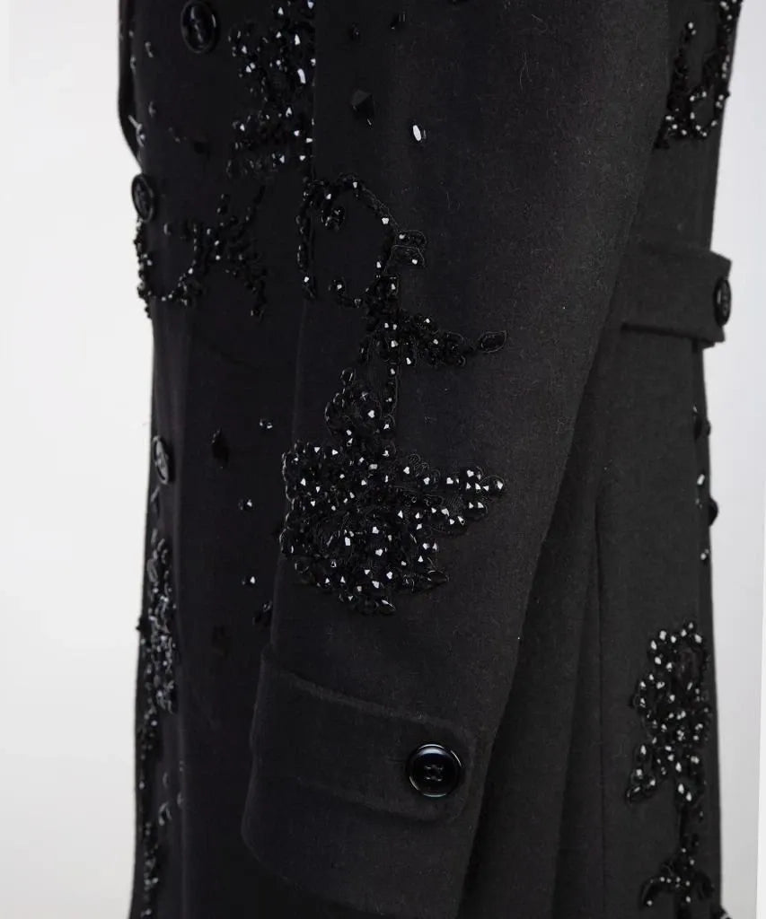 New Luxury Diamond Black Wool Overcoat for Men Formal Wedding Business Long Coat