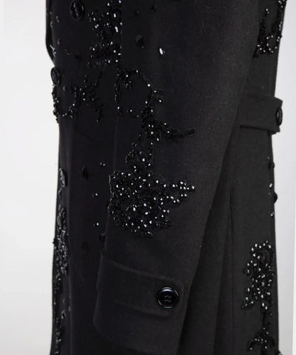 New Luxury Diamond Black Wool Overcoat for Men Formal Wedding Business Long Coat