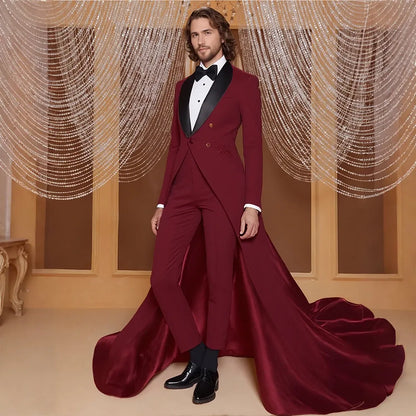 New Arrival Long Train Groom Suit – Slim Fit Formal Wedding Jacket & Pant Set for Men