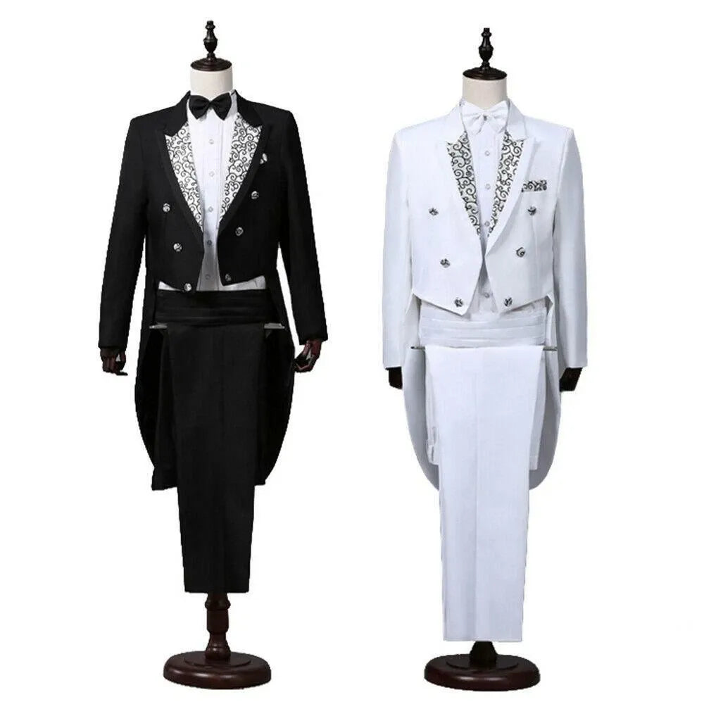 Men’s 2 Piece Tuxedo Suit with Tailcoat Jacket and Trousers – Formal Dinner, Prom & Wedding Attire