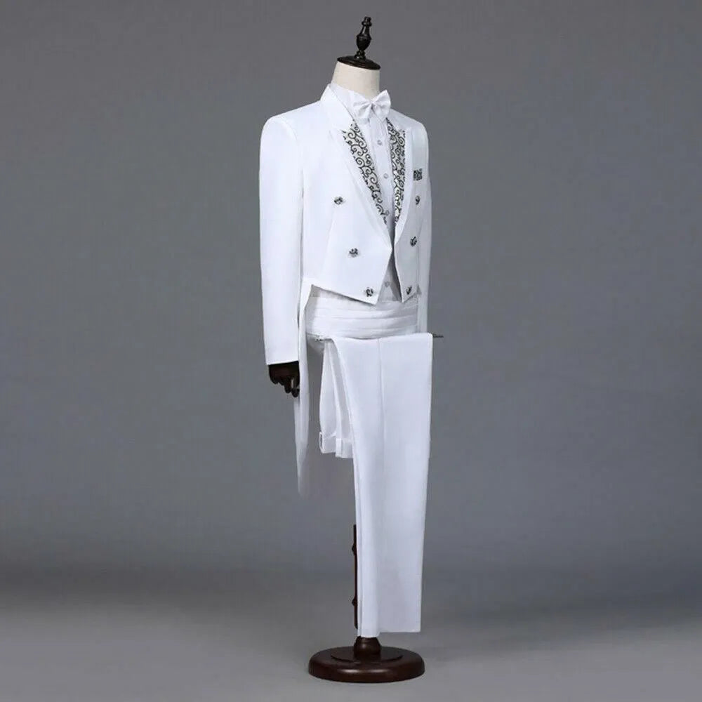 Men’s 2 Piece Tuxedo Suit with Tailcoat Jacket and Trousers – Formal Dinner, Prom & Wedding Attire