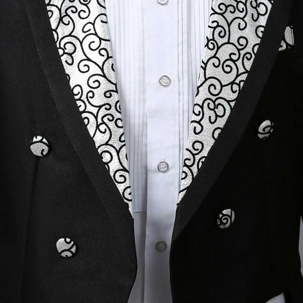 Men’s 2 Piece Tuxedo Suit with Tailcoat Jacket and Trousers – Formal Dinner, Prom & Wedding Attire