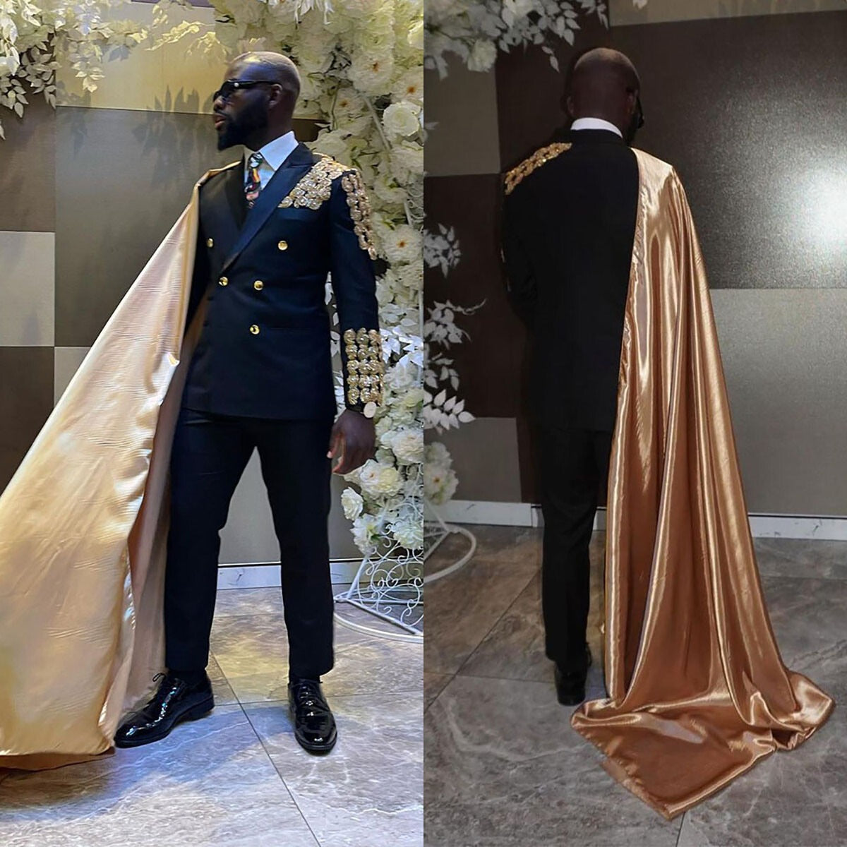 Men’s Formal Suit Jacket with Long Satin Cape – Custom Tailored Party Wear & Fashion Statement Outfit