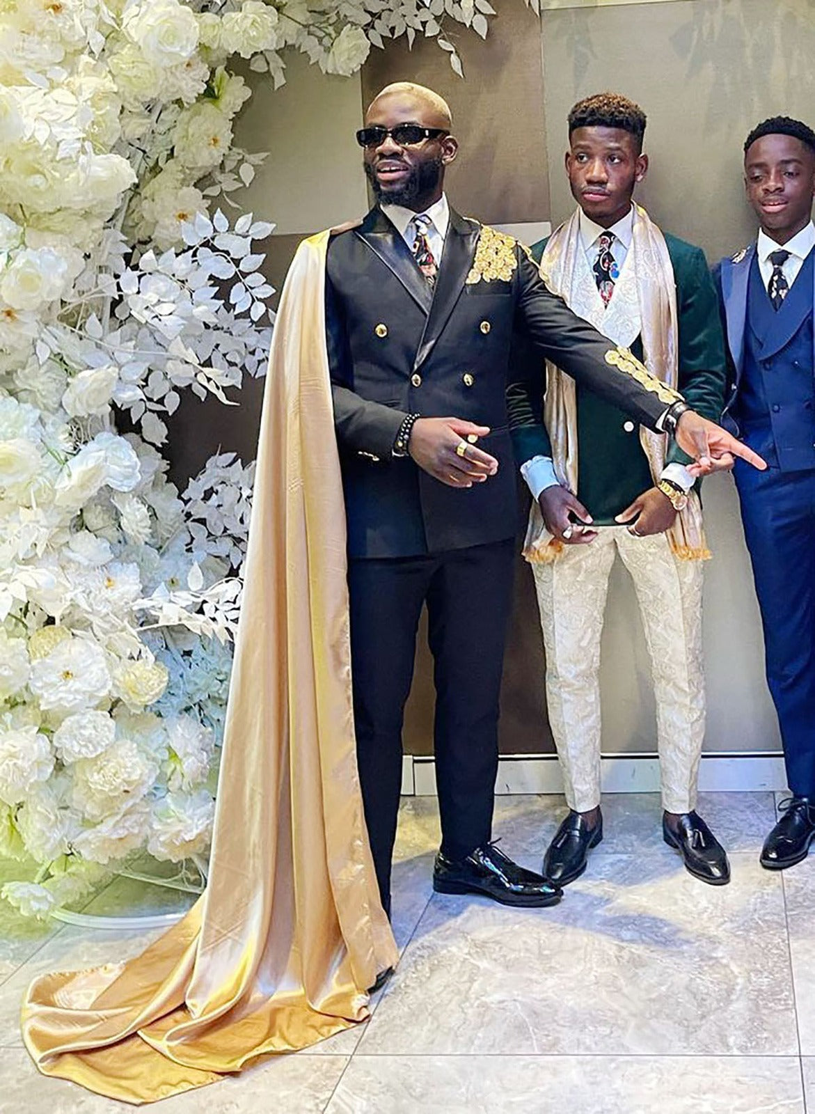 Men’s Formal Suit Jacket with Long Satin Cape – Custom Tailored Party Wear & Fashion Statement Outfit