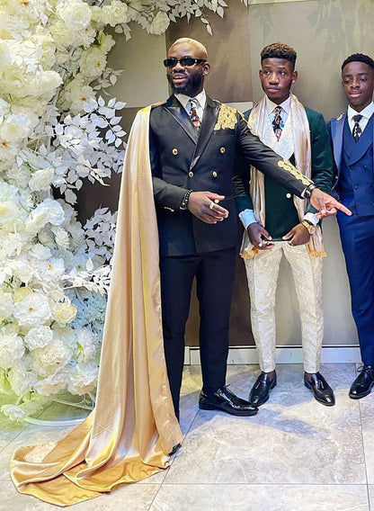 Men’s Formal Suit Jacket with Long Satin Cape – Custom Tailored Party Wear & Fashion Statement Outfit