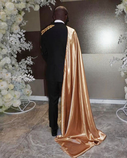 Men’s Formal Suit Jacket with Long Satin Cape – Custom Tailored Party Wear & Fashion Statement Outfit