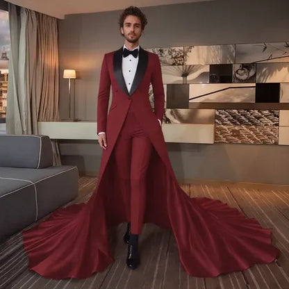 Men’s Long Train Suit – Single Breasted 2-Piece Formal Outfit for Wedding, Party, and Banquet