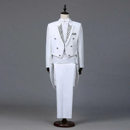 Men’s 2 Piece Tuxedo Suit with Tailcoat Jacket and Trousers – Formal Dinner, Prom & Wedding Attire