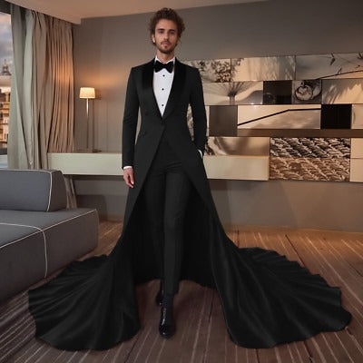 Men’s Long Train Suit – Single Breasted 2-Piece Formal Outfit for Wedding, Party, and Banquet