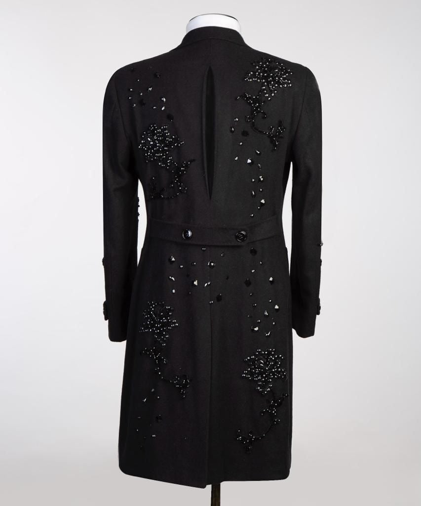 New Luxury Diamond Black Wool Overcoat for Men Formal Wedding Business Long Coat