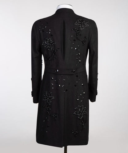 New Luxury Diamond Black Wool Overcoat for Men Formal Wedding Business Long Coat