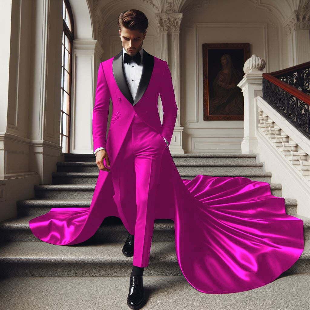 Men’s Formal Wedding Suit with Floor-Length Cloak – 2 Piece Shawl Lapel Groom Tuxedo