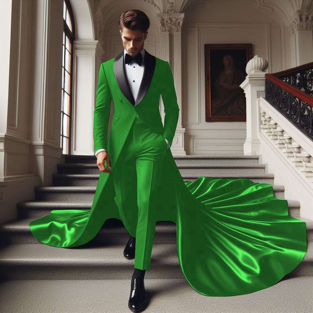 Men’s Formal Wedding Suit with Floor-Length Cloak – 2 Piece Shawl Lapel Groom Tuxedo