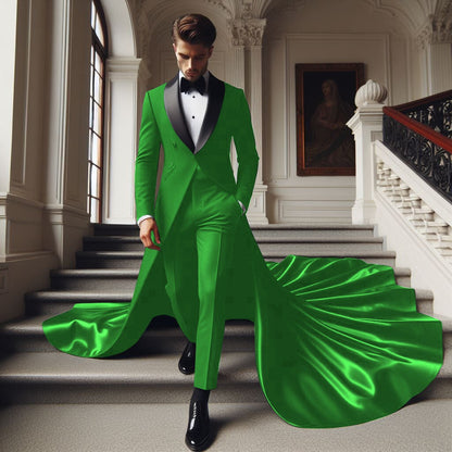 Men’s Formal Wedding Suit with Floor-Length Cloak – 2 Piece Shawl Lapel Groom Tuxedo