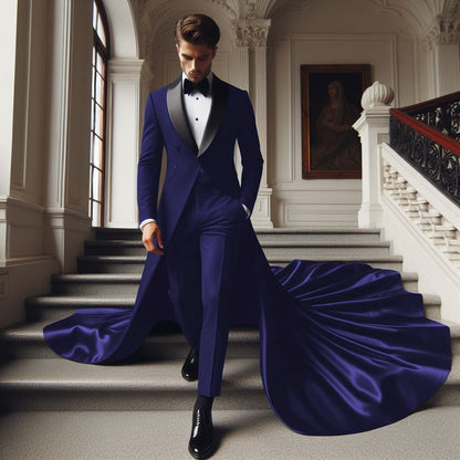 Men’s Formal Wedding Suit with Floor-Length Cloak – 2 Piece Shawl Lapel Groom Tuxedo