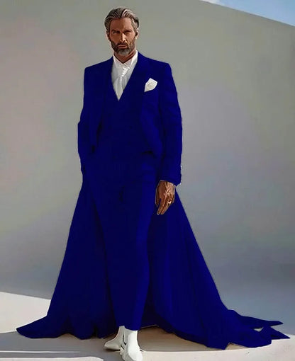 Men's Fashion 3-Piece Suit – Long Train Jacket, Vest & Pants for Red Banquet & Wedding
