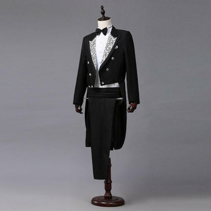 Men’s 2 Piece Tuxedo Suit with Tailcoat Jacket and Trousers – Formal Dinner, Prom & Wedding Attire