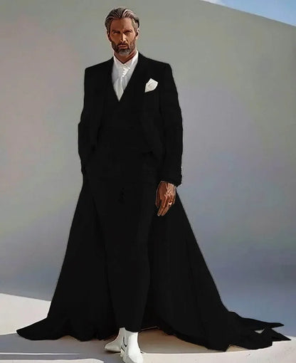 Men's Fashion 3-Piece Suit – Long Train Jacket, Vest & Pants for Red Banquet & Wedding