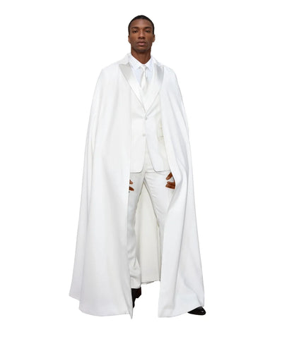 Fashion Show Men’s Slim Fit Suit with Cape – Single Breasted Peak Lapel Tuxedo for Formal Events