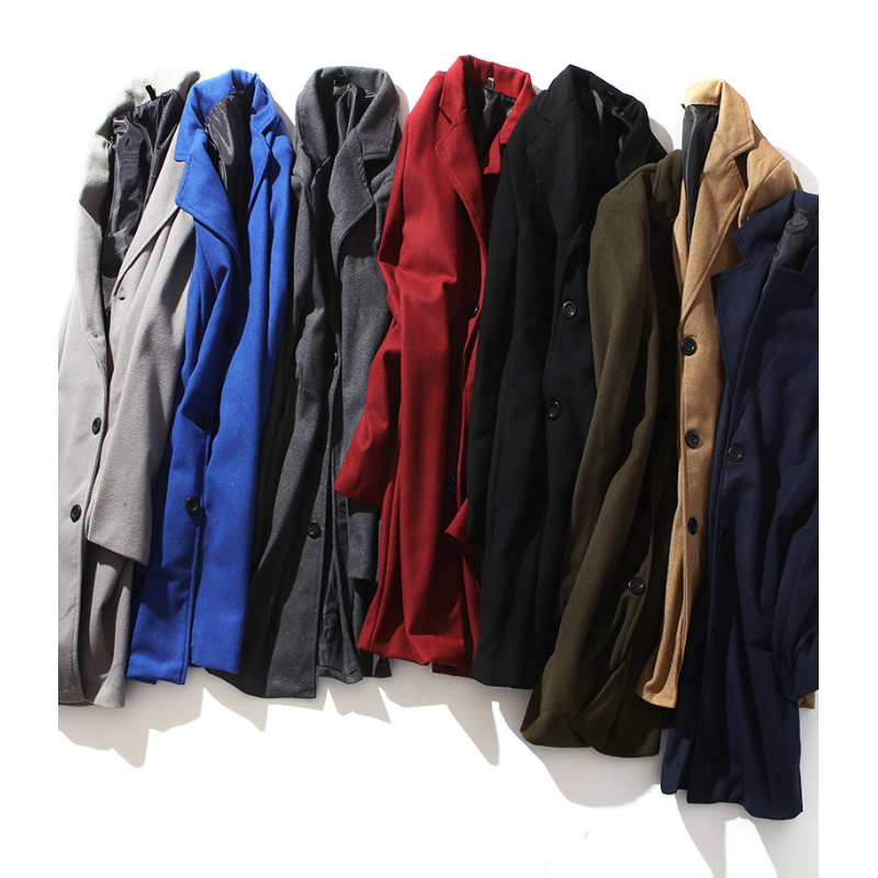 Men’s Single-Breasted Trench Coat – Classic Notch Lapel Long Pea Overcoat for Casual & Formal Wear